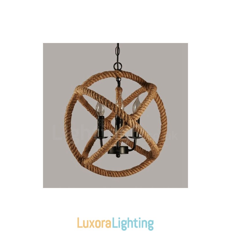 Designer Touch Decorative Country Hemp Rope 3 Light Vintage Pendant Light