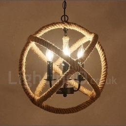 Designer Touch Decorative Country Hemp Rope 3 Light Vintage Pendant Light