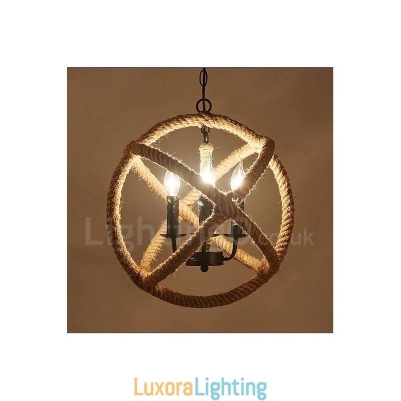 Designer Touch Decorative Country Hemp Rope 3 Light Vintage Pendant Light