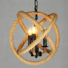 Designer Touch Decorative Country Hemp Rope 3 Light Vintage Pendant Light