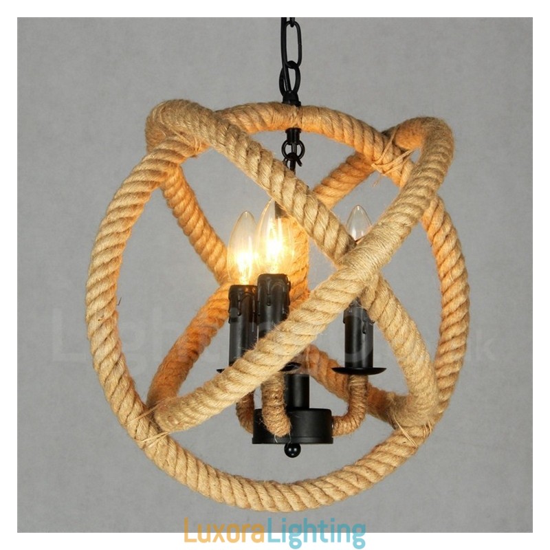Designer Touch Decorative Country Hemp Rope 3 Light Vintage Pendant Light
