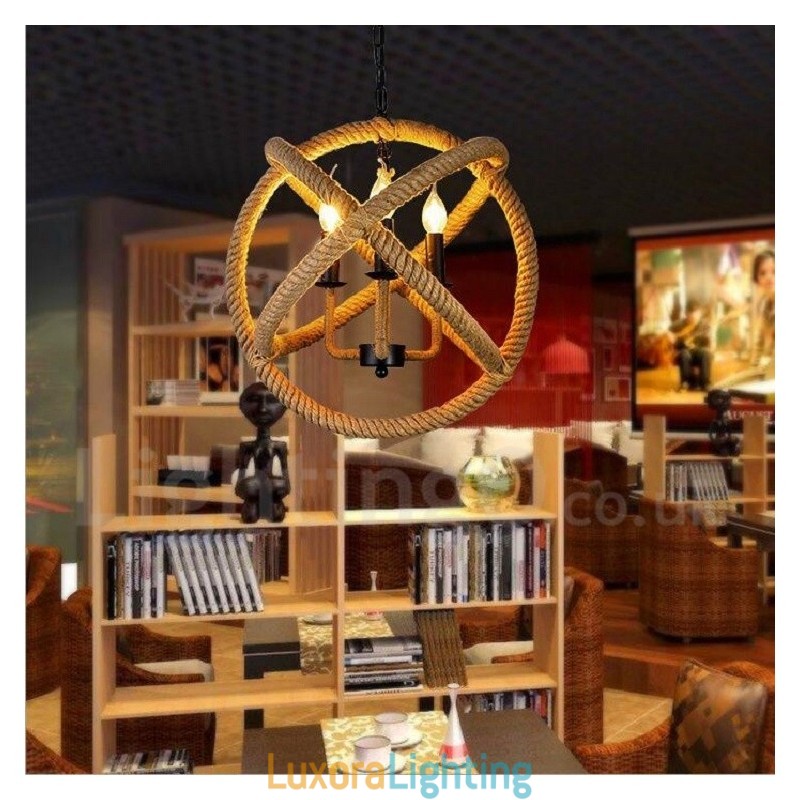 Designer Touch Decorative Country Hemp Rope 3 Light Vintage Pendant Light