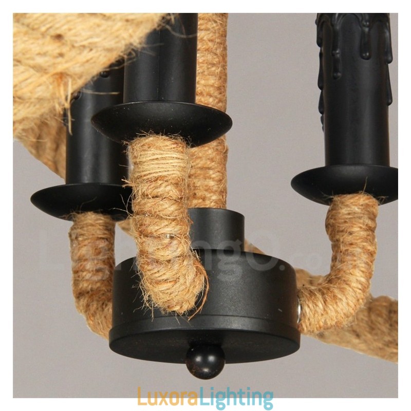 Designer Touch Decorative Country Hemp Rope 3 Light Vintage Pendant Light