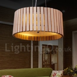 Designer Touch Decorative Modern Contemporary Wood Drum Pendant Light