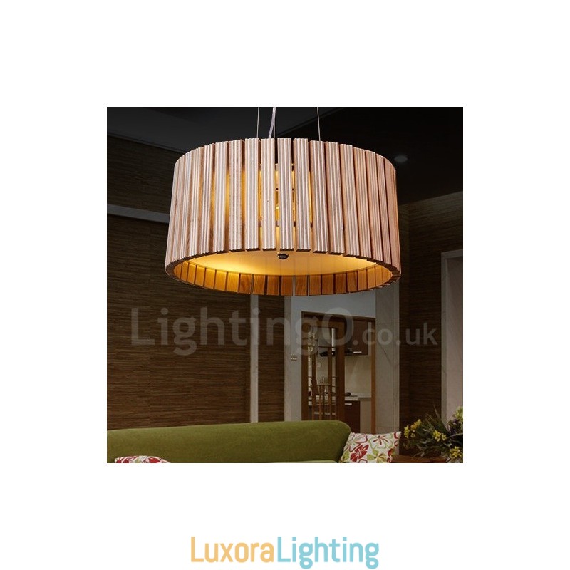 Designer Touch Decorative Modern Contemporary Wood Drum Pendant Light
