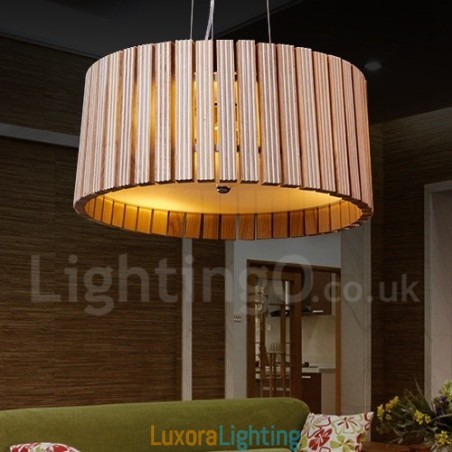 Designer Touch Decorative Modern Contemporary Wood Drum Pendant Light