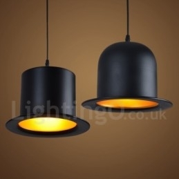 Designer Touch Decorative Black Metal Hat Shape 1 Light Retro Vintage Pendant Light