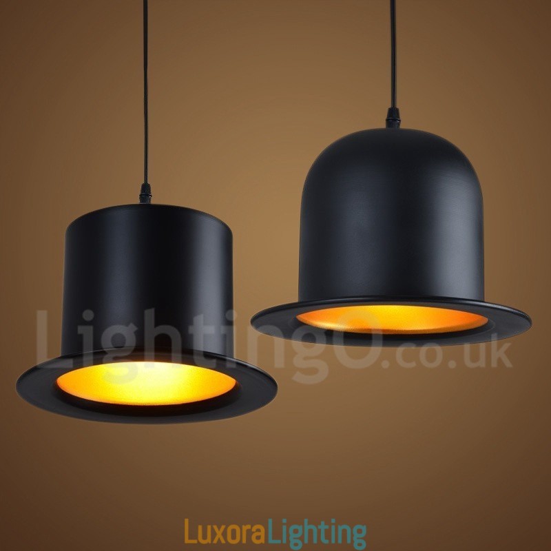 Designer Touch Decorative Black Metal Hat Shape 1 Light Retro Vintage Pendant Light