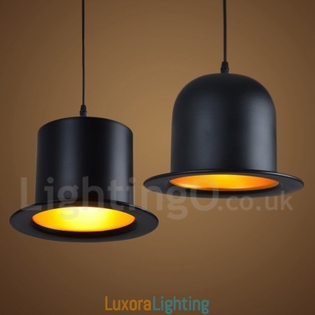 Designer Touch Decorative Black Metal Hat Shape 1 Light Retro Vintage Pendant Light