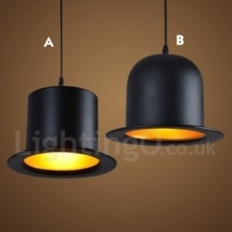 Designer Touch Decorative Black Metal Hat Shape 1 Light Retro Vintage Pendant Light