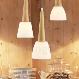Designer Touch Decorative Rustic Lodge Wooden Pendant Light with Glass Shade