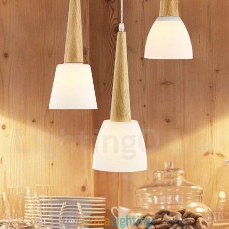 Designer Touch Decorative Rustic Lodge Wooden Pendant Light with Glass Shade