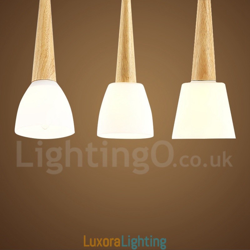 Designer Touch Decorative Rustic Lodge Wooden Pendant Light with Glass Shade