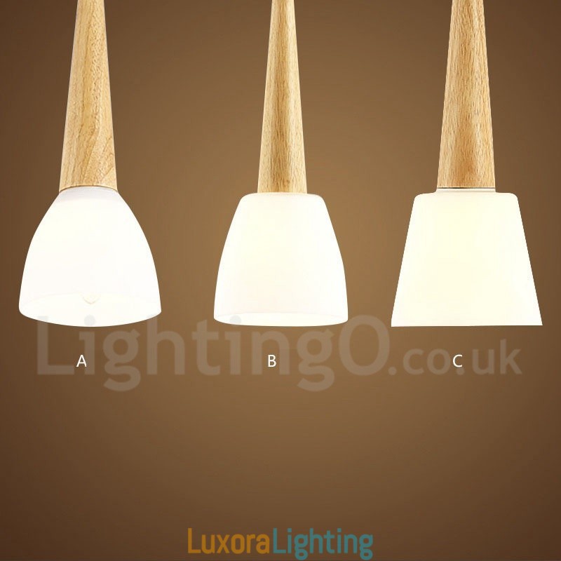 Designer Touch Decorative Rustic Lodge Wooden Pendant Light with Glass Shade