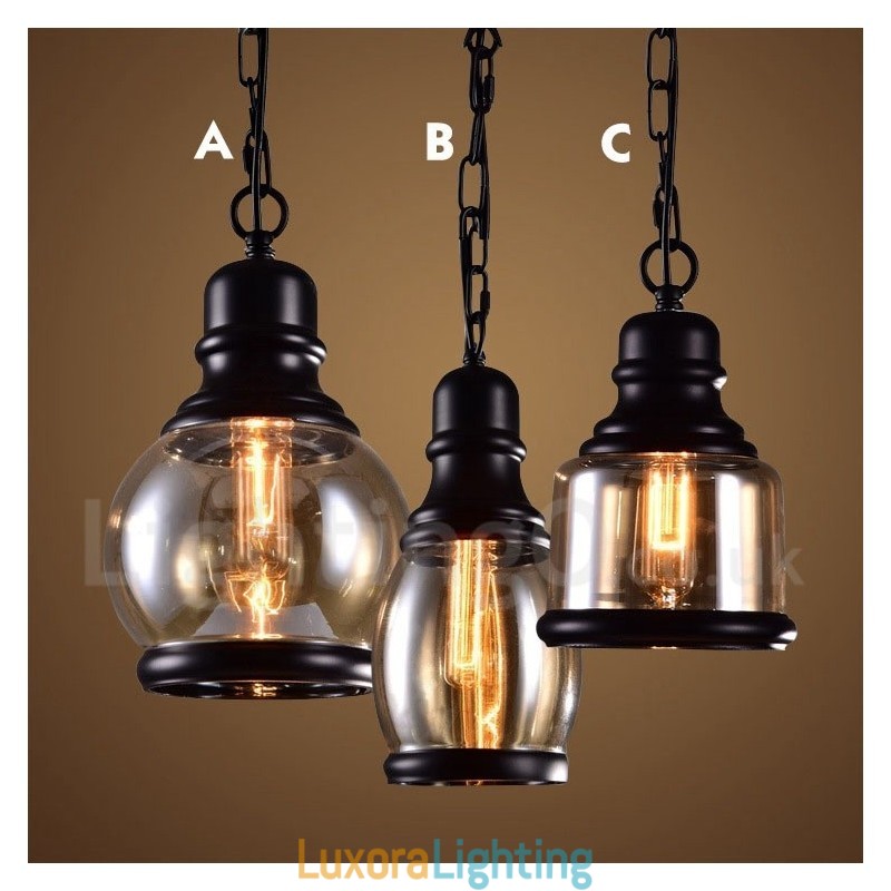 Designer Touch Decorative Retro Vintage Pendant Light with Glass Shade Lamp