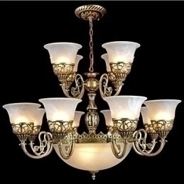 Designer Touch Decorative Bronze Chandelier Fifteen Lights Moire Glass European Retro Classic