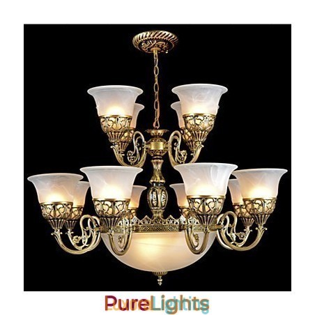 Designer Touch Decorative Bronze Chandelier Fifteen Lights Moire Glass European Retro Classic