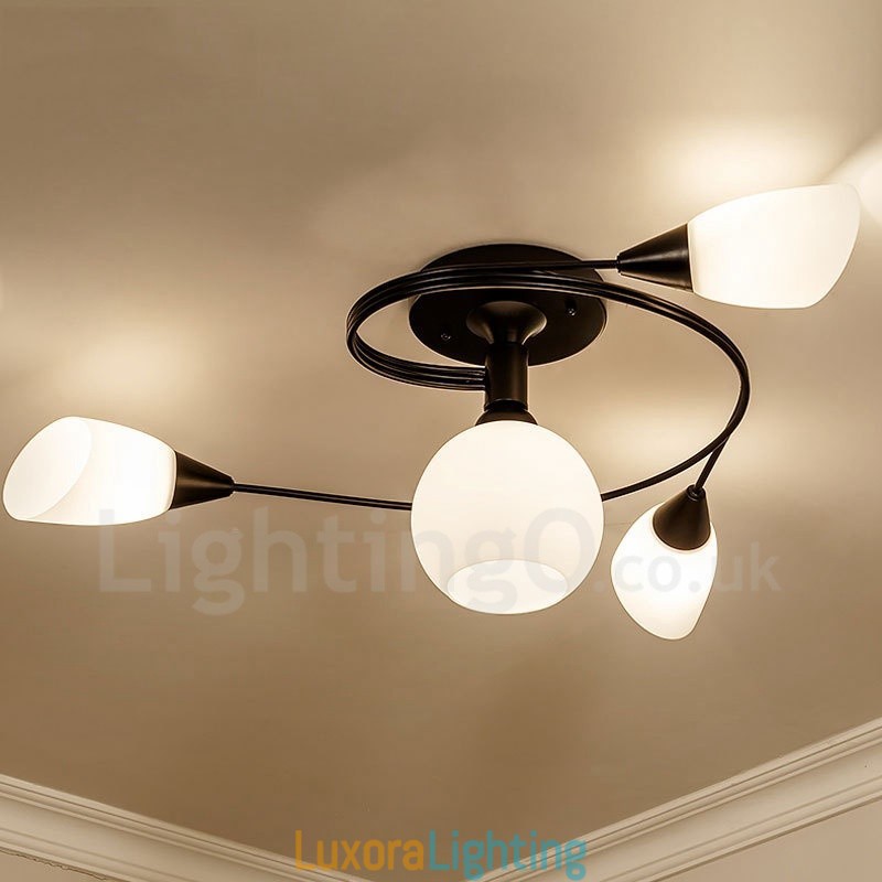 Designer Touch Decorative 4 Light Rustic Lodge Integrated Chandelier with Glass Shade