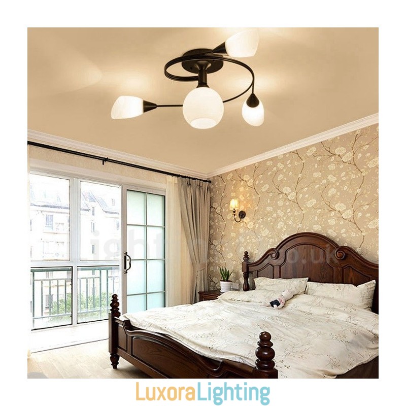 Designer Touch Decorative 4 Light Rustic Lodge Integrated Chandelier with Glass Shade