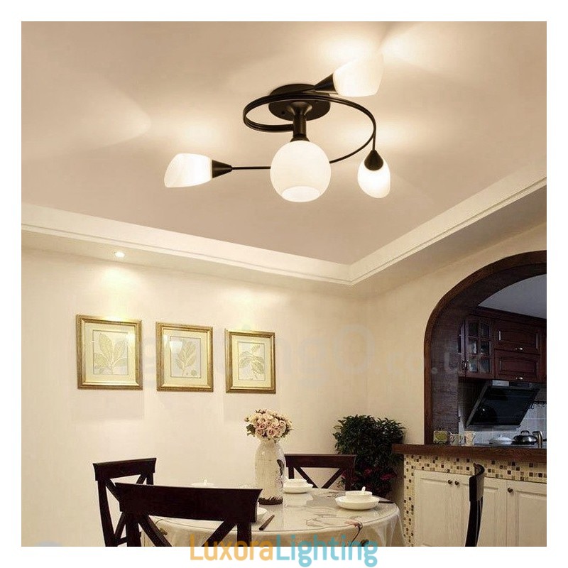 Designer Touch Decorative 4 Light Rustic Lodge Integrated Chandelier with Glass Shade