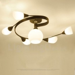 Designer Touch Decorative 6 Light Rustic Lodge Integrated Chandelier with Glass Shade