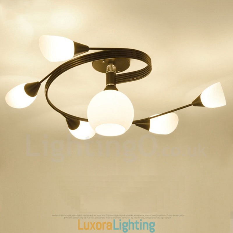 Designer Touch Decorative 6 Light Rustic Lodge Integrated Chandelier with Glass Shade