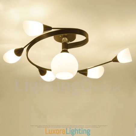 Designer Touch Decorative 6 Light Rustic Lodge Integrated Chandelier with Glass Shade