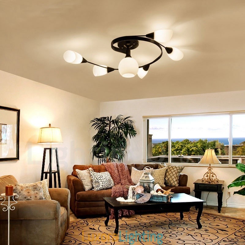 Designer Touch Decorative 6 Light Rustic Lodge Integrated Chandelier with Glass Shade