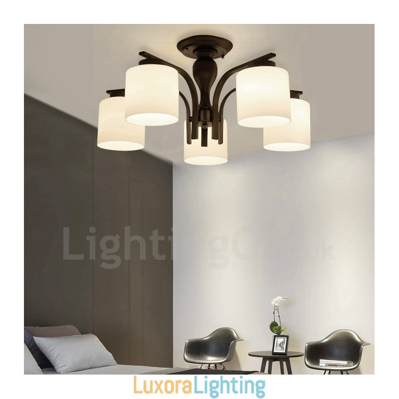 Designer Touch Decorative 5 Light Country Integrated Metal Chandelier with Glass Shade