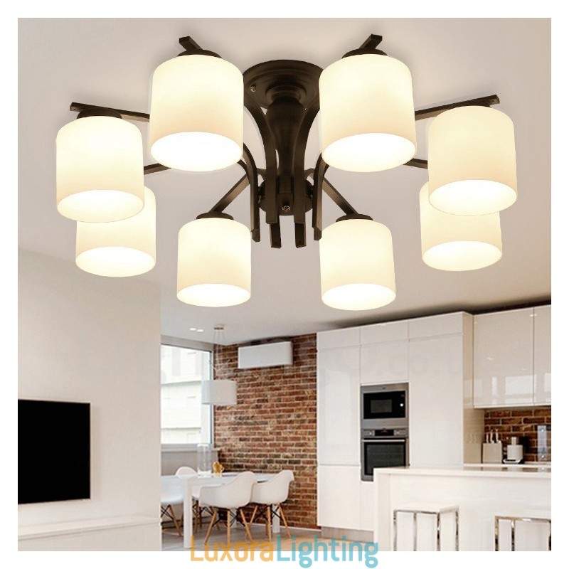 Designer Touch Decorative 8 Light Country Integrated Metal Chandelier with Glass Shade