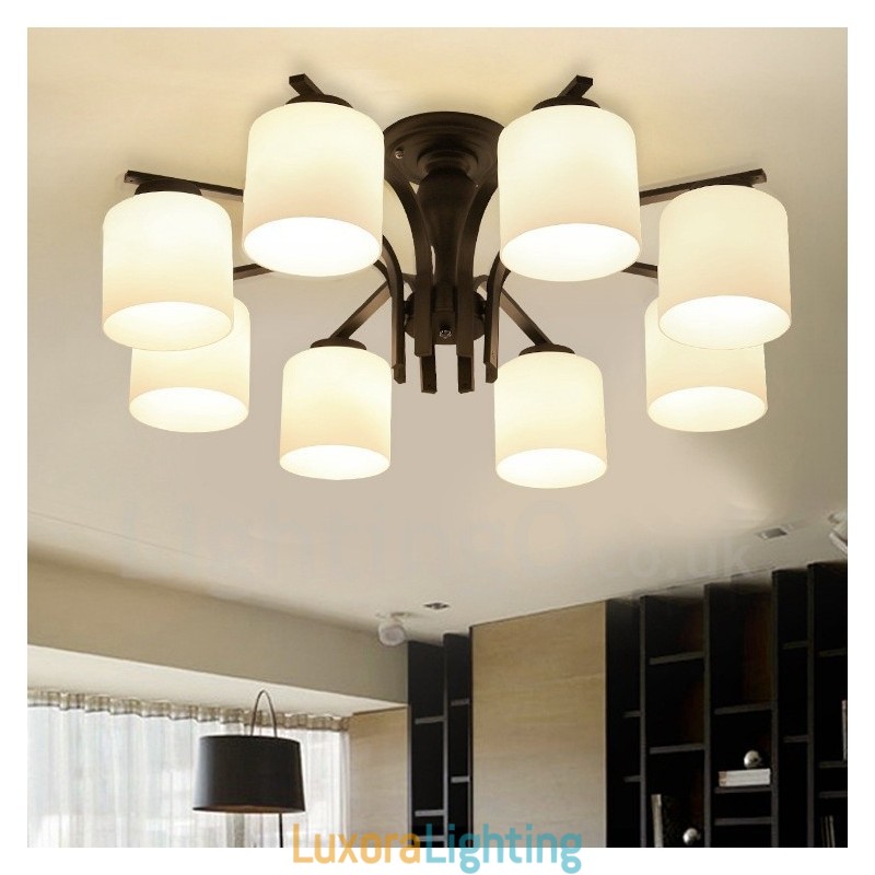 Designer Touch Decorative 8 Light Country Integrated Metal Chandelier with Glass Shade