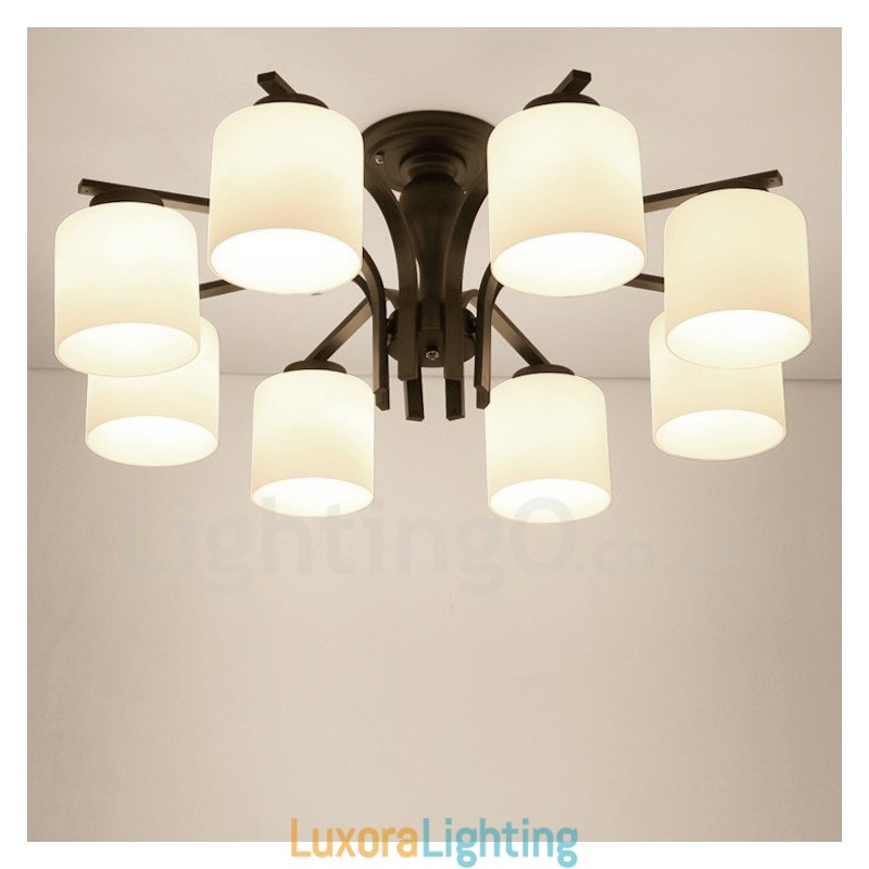 Designer Touch Decorative 8 Light Country Integrated Metal Chandelier with Glass Shade