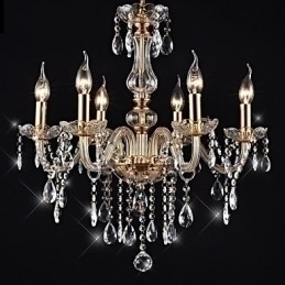 Designer Touch Decorative Chandelier 6 Lights Golden Vintage in Crystal Feature