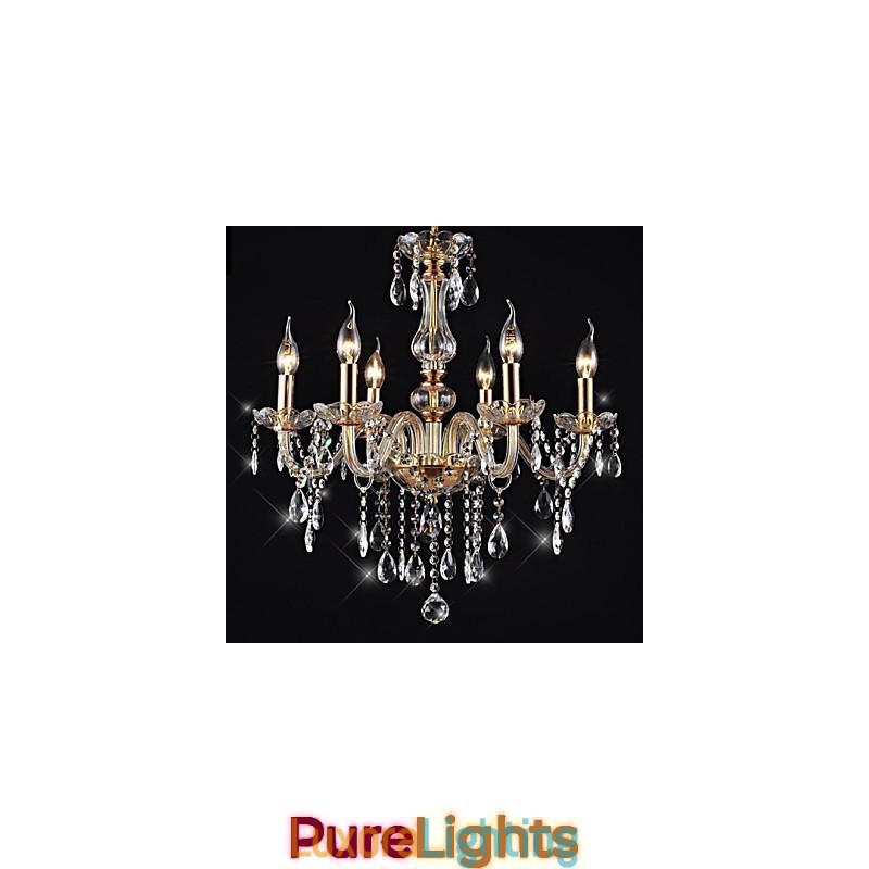 Designer Touch Decorative Chandelier 6 Lights Golden Vintage in Crystal Feature