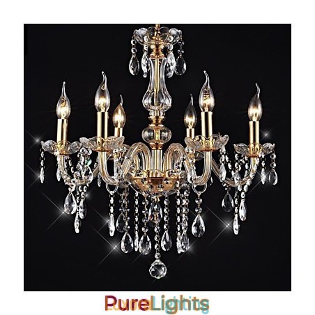 Designer Touch Decorative Chandelier 6 Lights Golden Vintage in Crystal Feature