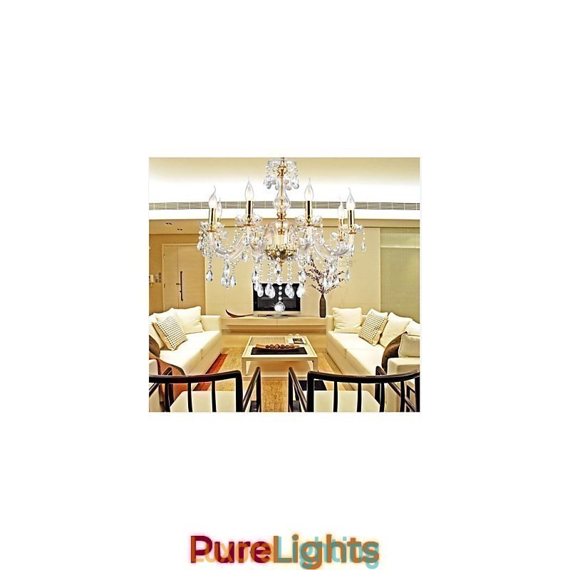 Designer Touch Decorative Chandelier 6 Lights Golden Vintage in Crystal Feature