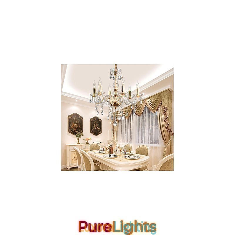 Designer Touch Decorative Chandelier 6 Lights Golden Vintage in Crystal Feature