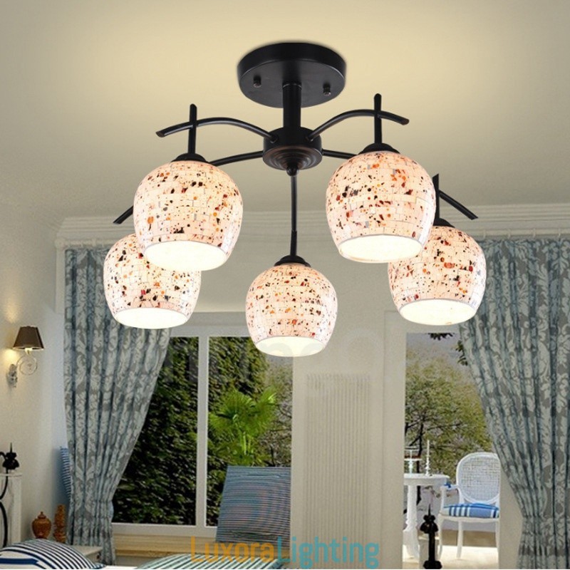 Designer Touch Decorative 5 Light Mediterranean Style Integrated Chandelier with Glass Shade