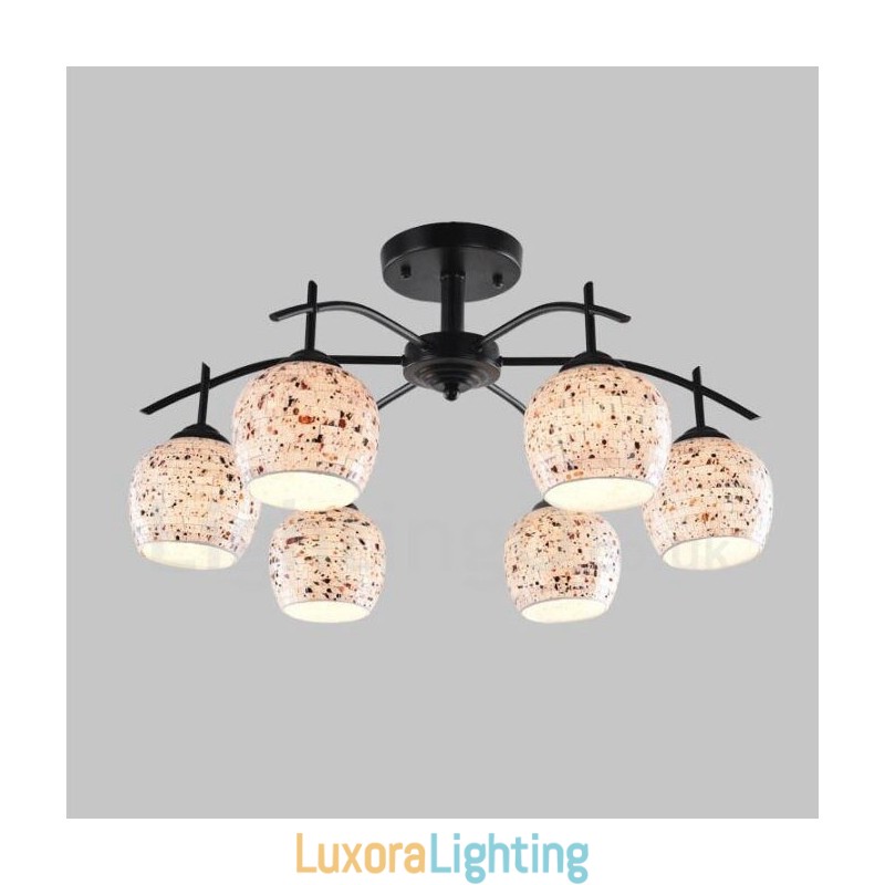 Designer Touch Decorative 6 Light Mediterranean Style Integrated Chandelier with Glass Shade