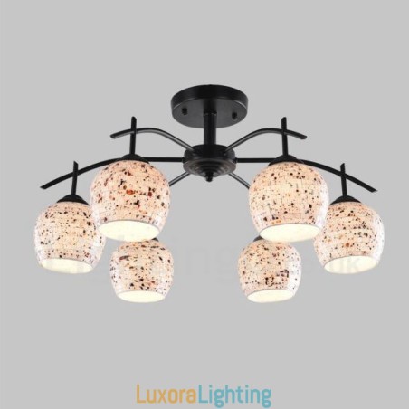 Designer Touch Decorative 6 Light Mediterranean Style Integrated Chandelier with Glass Shade
