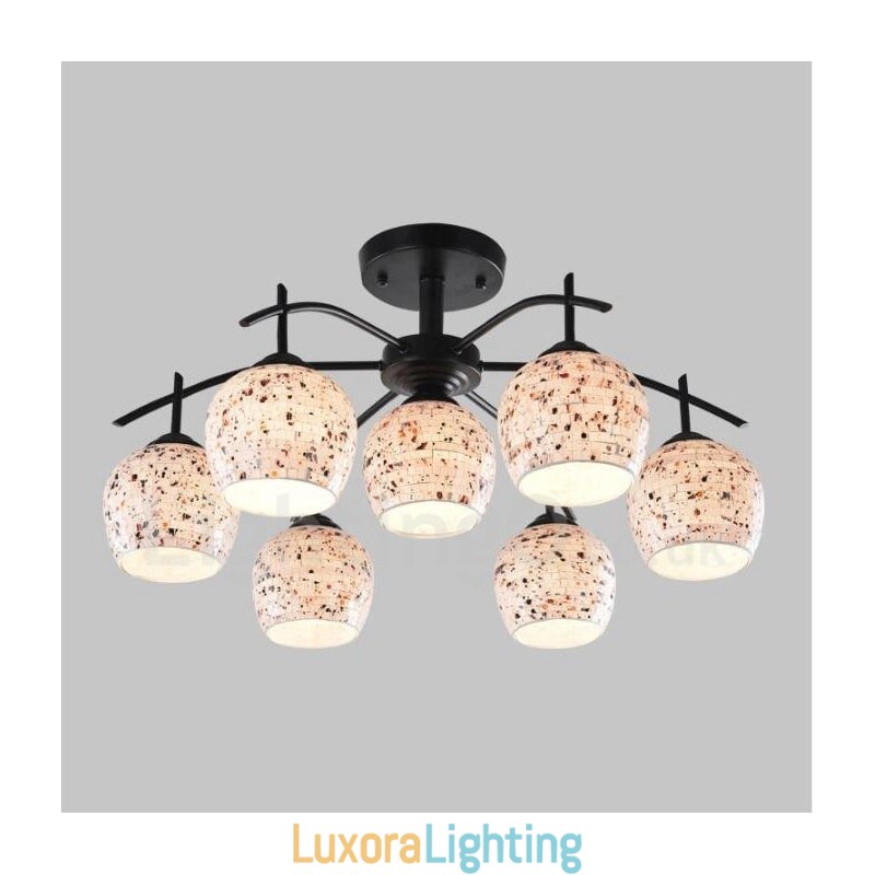 Designer Touch Decorative 7 Light Mediterranean Style Integrated Chandelier with Glass Shade