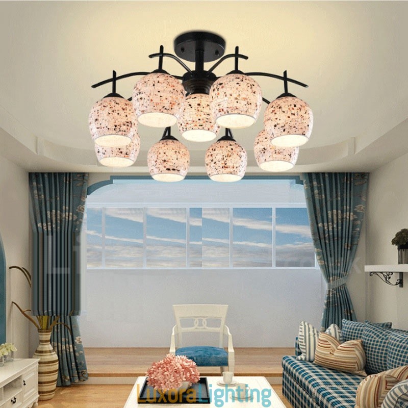 Designer Touch Decorative 9 Light Mediterranean Style Integrated Chandelier with Glass Shade