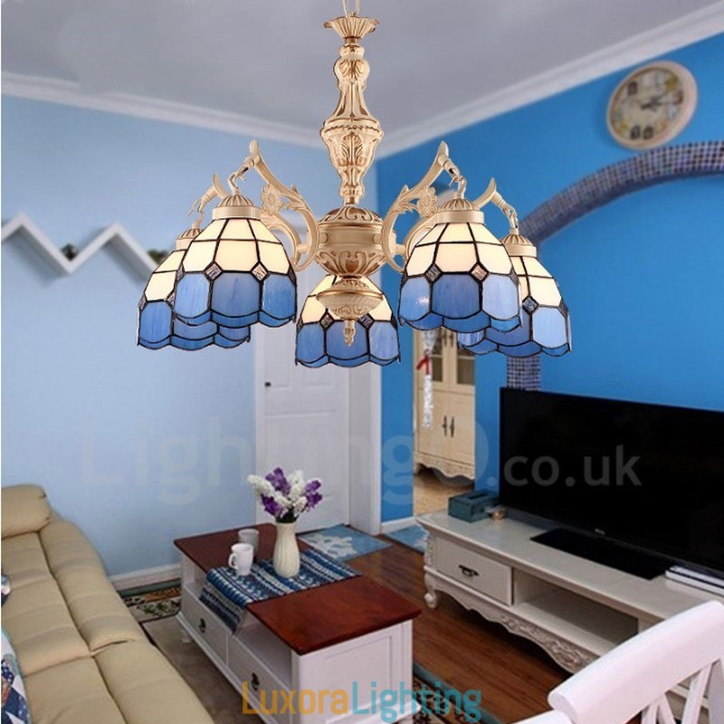 Designer Touch Decorative 5 Light Mediterranean Style Integrated Metal Chandelier with Glass Shade