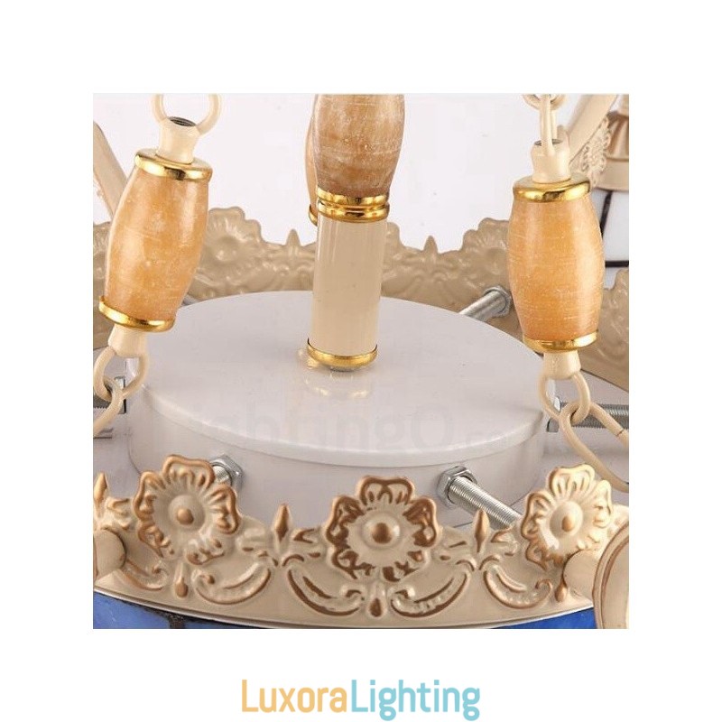 Designer Touch Decorative 5 Light Mediterranean Style Integrated Metal Chandelier with Glass Shade