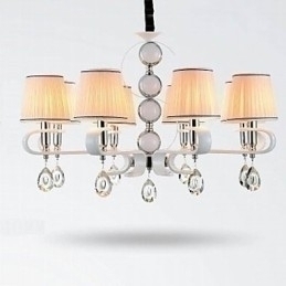 Designer Touch Decorative Fabric Chandelier 8 Light High Grade Lamp White Jade Silver Ring