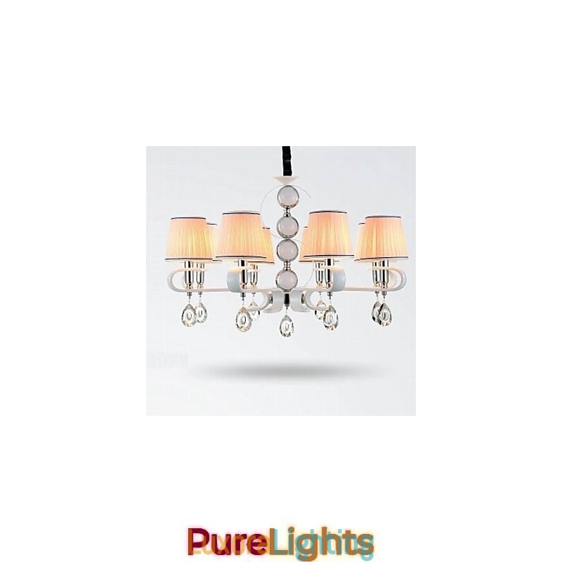 Designer Touch Decorative Fabric Chandelier 8 Light High Grade Lamp White Jade Silver Ring