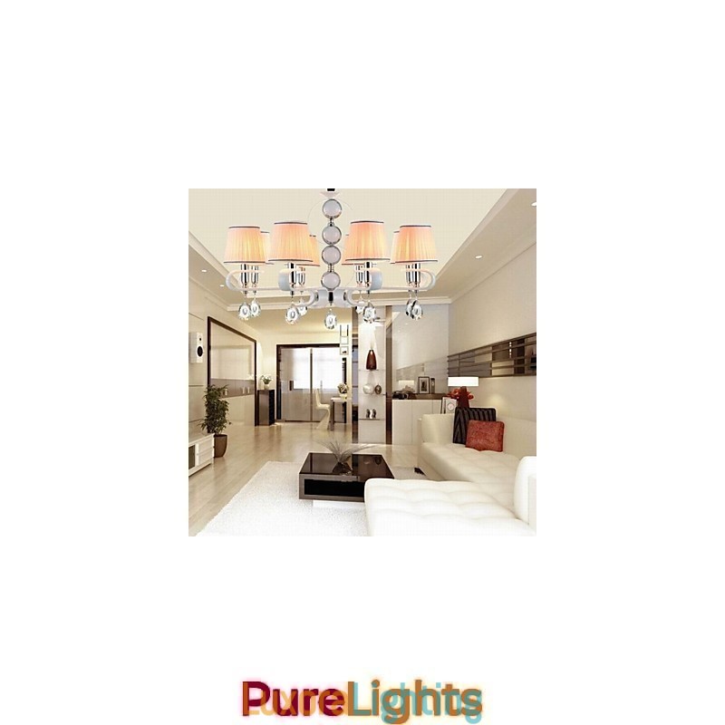 Designer Touch Decorative Fabric Chandelier 8 Light High Grade Lamp White Jade Silver Ring