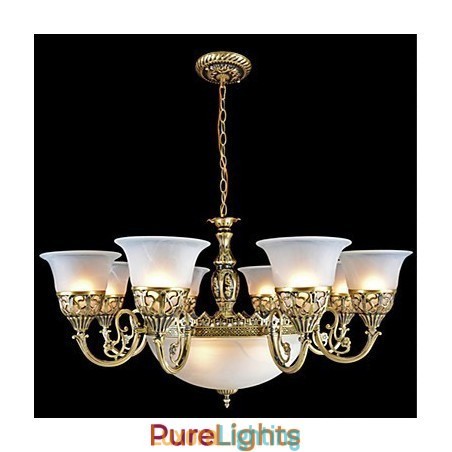 Designer Touch Decorative Bronze Chandelier Eleven Lights Moire Glass European Retro Classic