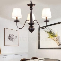 Designer Touch Decorative 3 Light Rustic Lodge Integrated Metal Chandelier with Fabric Shade