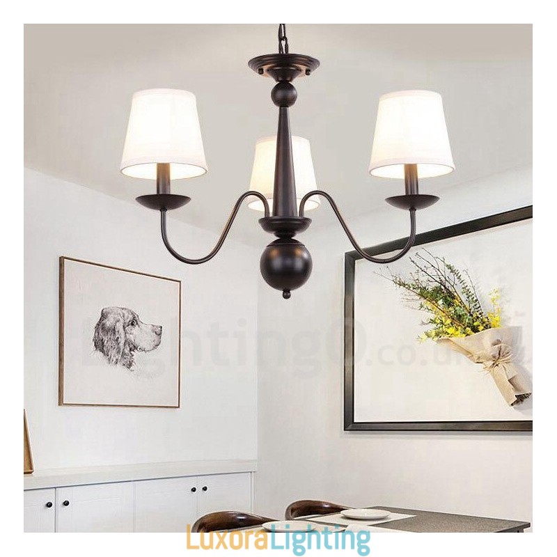 Designer Touch Decorative 3 Light Rustic Lodge Integrated Metal Chandelier with Fabric Shade